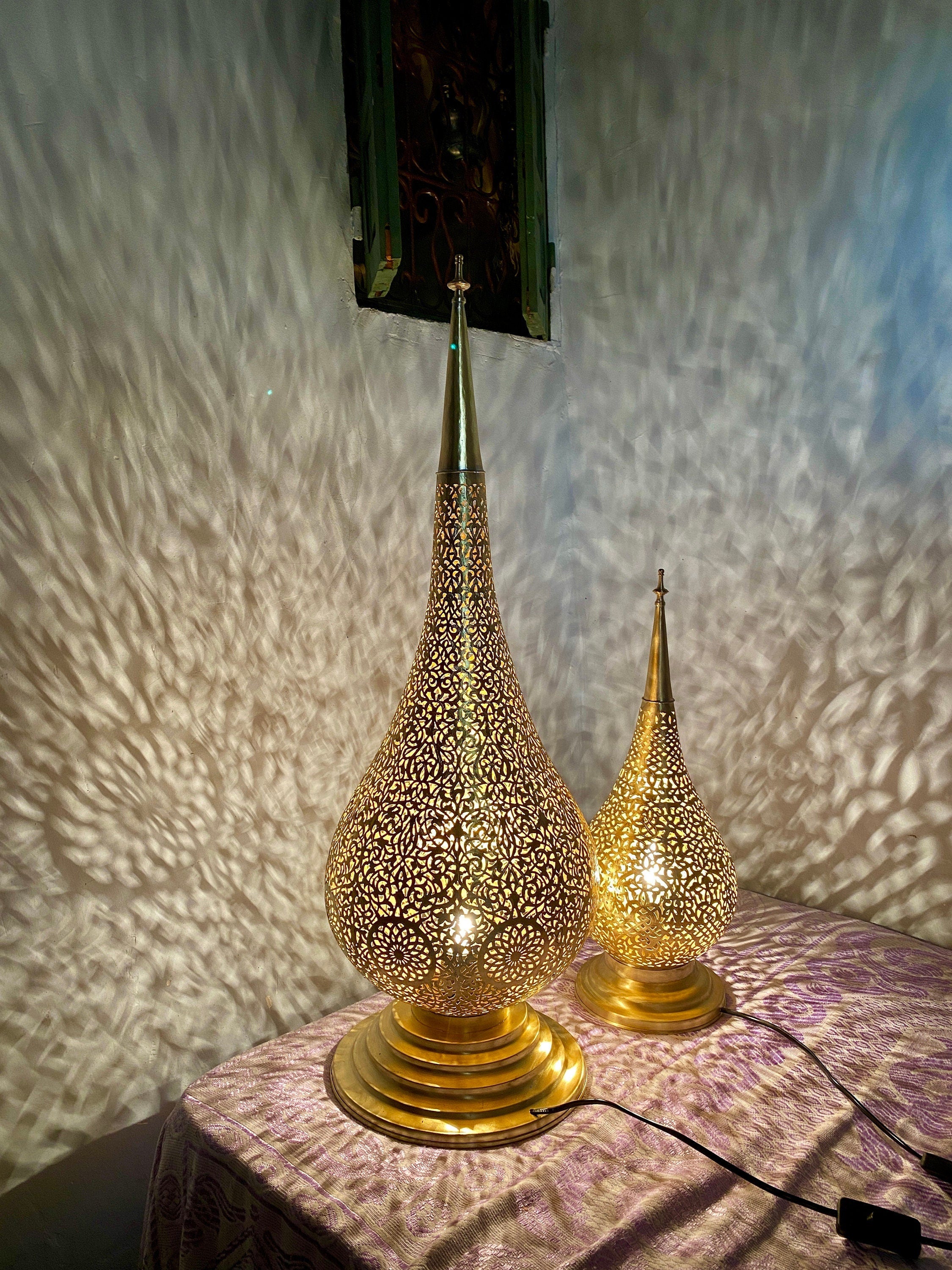 Tall Moroccan Brass Floor Lamp Set