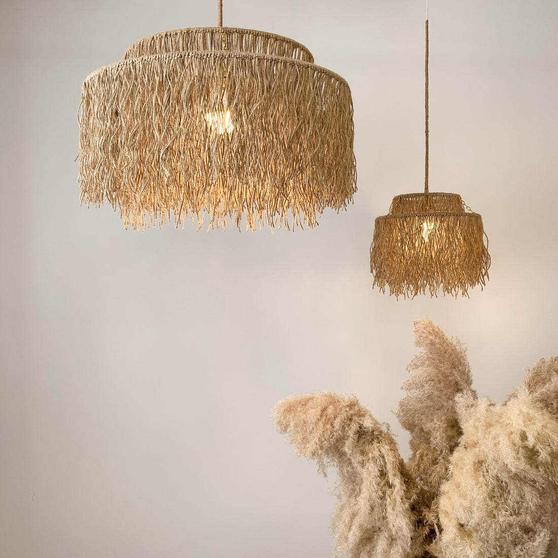 Boho pendant light with natural materials and soft glow for cozy home decor