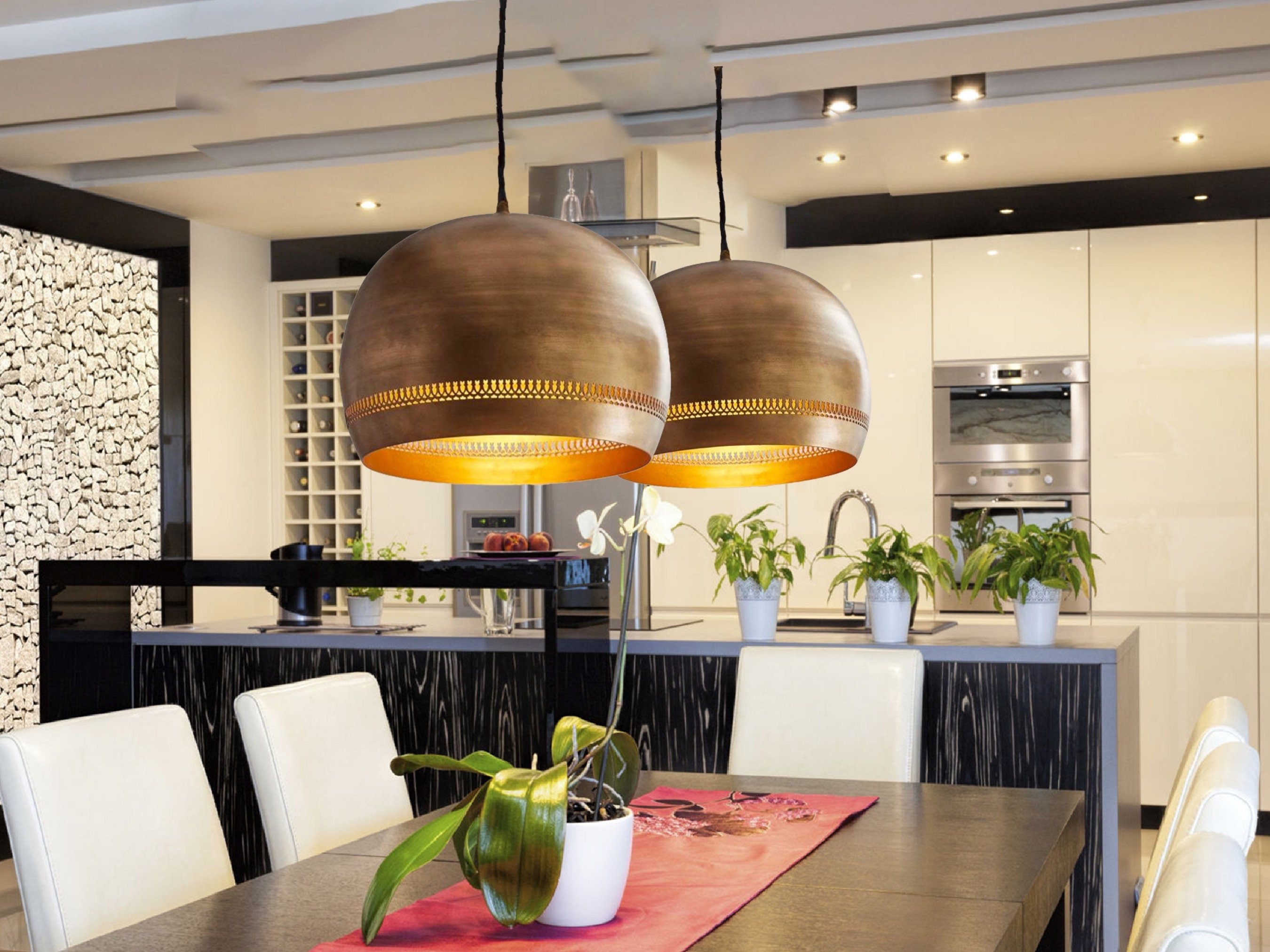 Brass dome pendant light with polished finish for modern and classic home decor