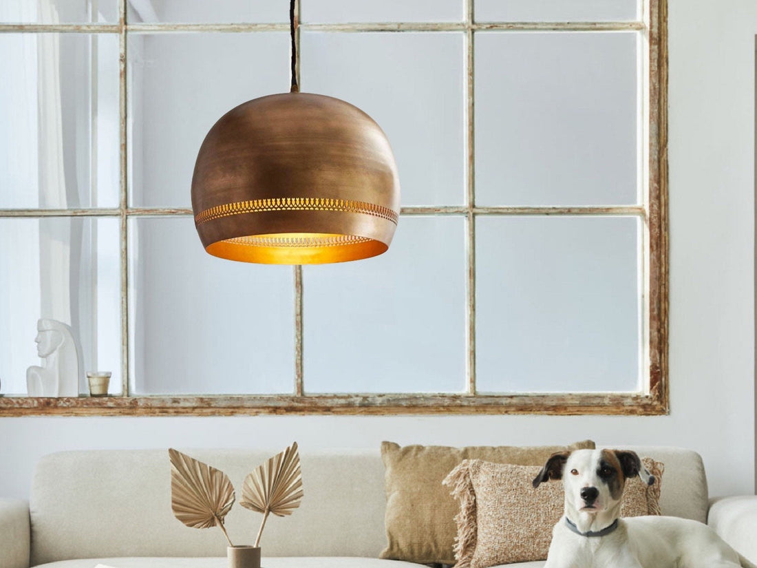 Brass dome pendant light with polished finish for modern and classic home decor