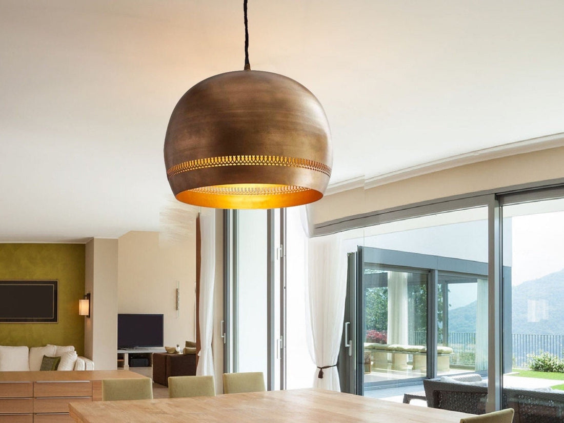 Brass dome pendant light with polished finish for modern and classic home decor