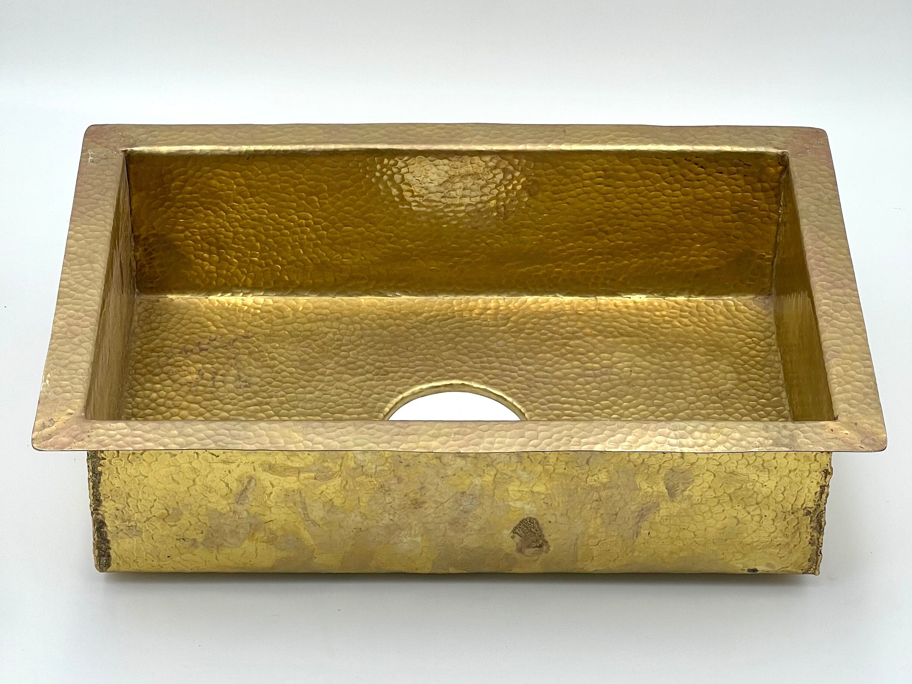 Unlacquered Brass Kitchen Island Sink, Undermount Brass Sink, Hammered Kitchen Bar Sink