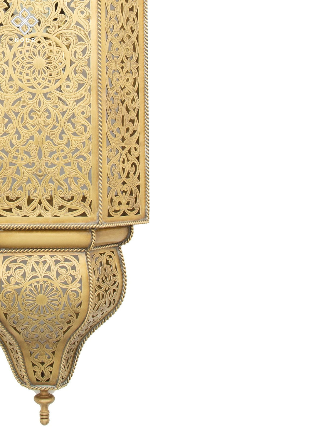 Handcrafted brass Moroccan wall light sconce with intricate patterns for warm and elegant lighting decor