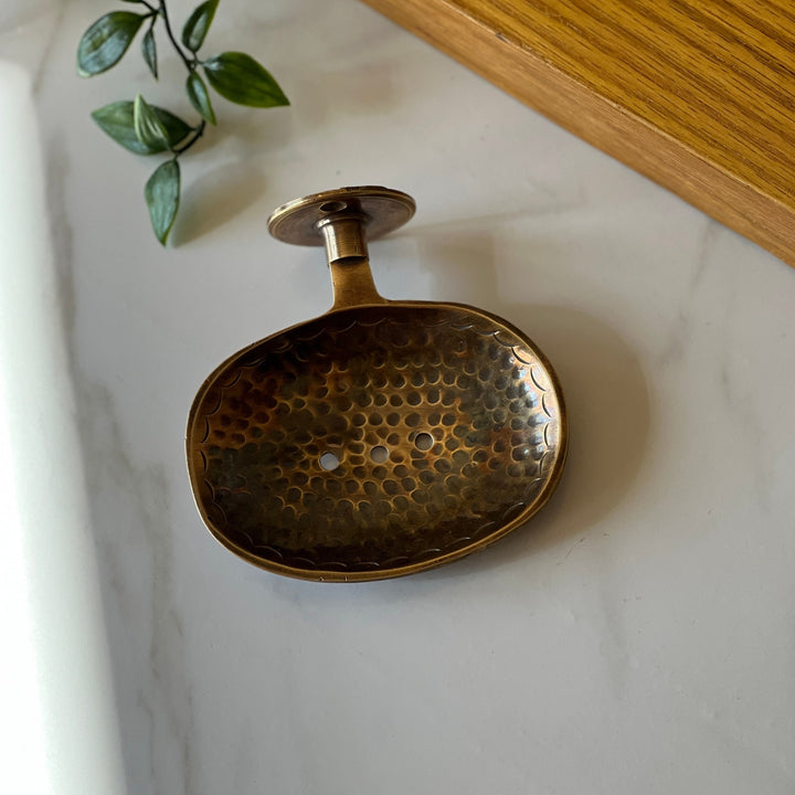 Elegant brass soap holder with drainage design for kitchen or bathroom decor