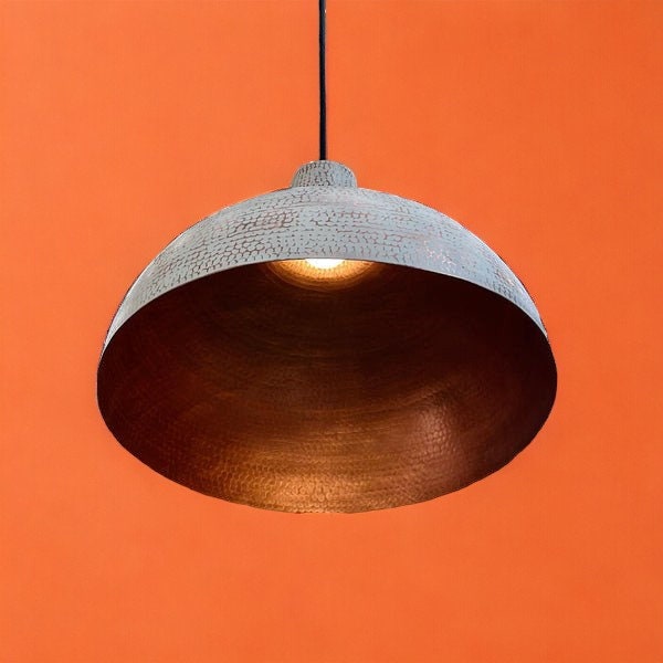 White Hammered Dome Copper Ceiling Light Shades.