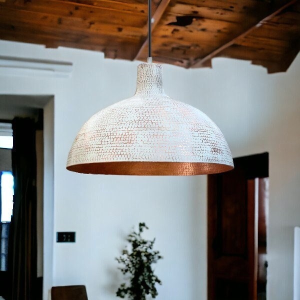 White Hammered Dome Copper Ceiling Light Shades.