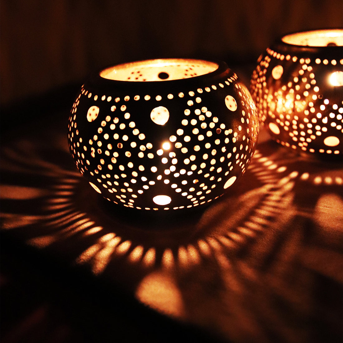 Set of 3 Moroccan brass candle holder