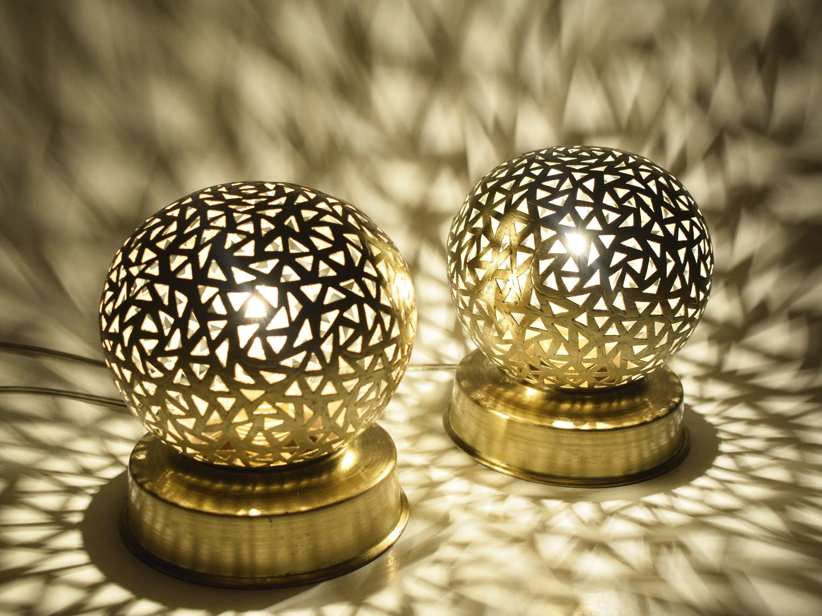 Set Of 2 Small Moroccan Brass Table Lamp