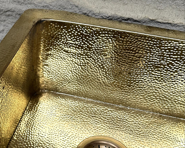 Solid Square Undermount Brass Kitchen Sink, Hammered Brass Kitchen Sink, Rectangular Gold Basin, Drop In Farmhouse Sink