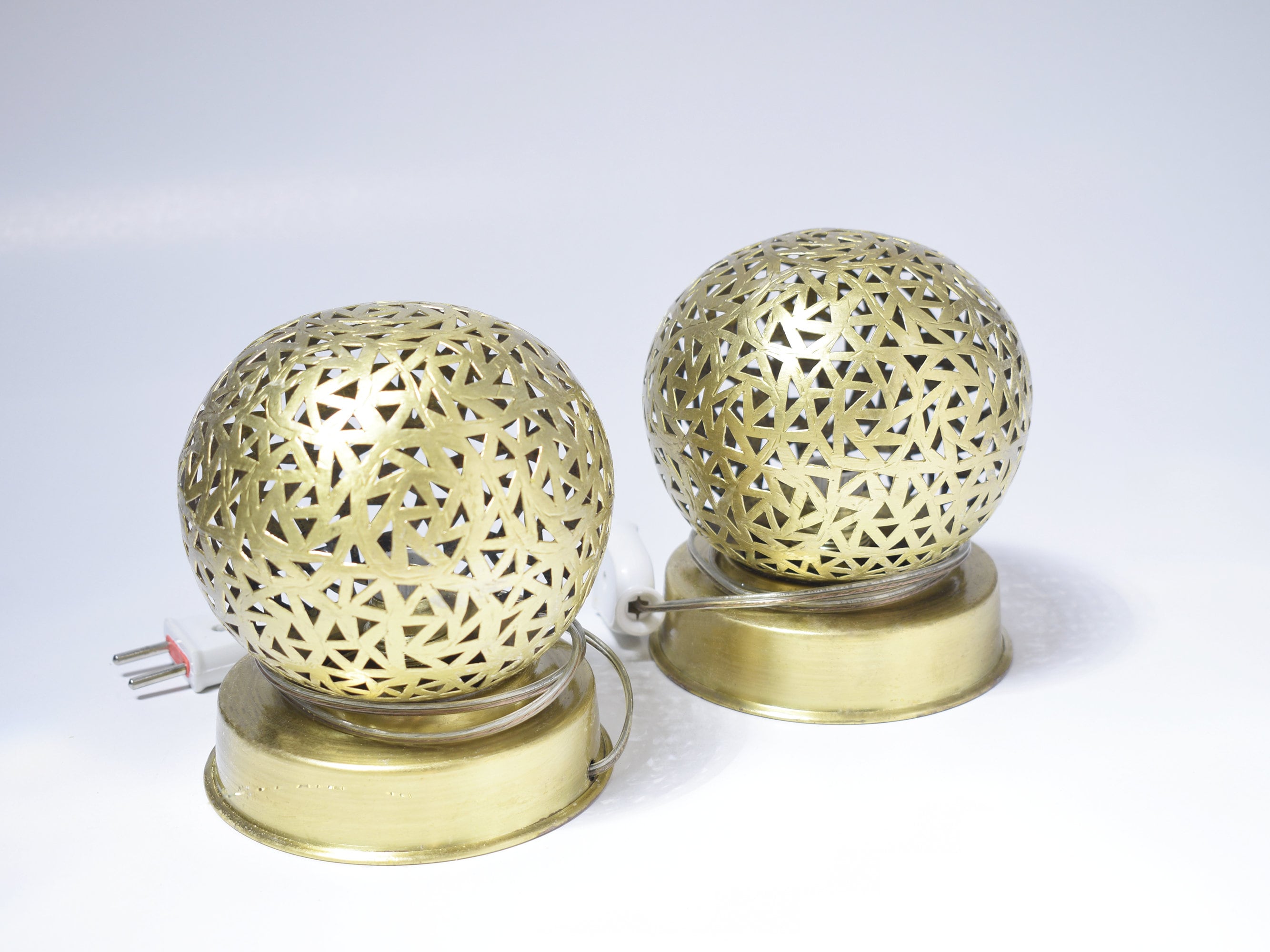 Set Of 2 Small Moroccan Brass Table Lamp