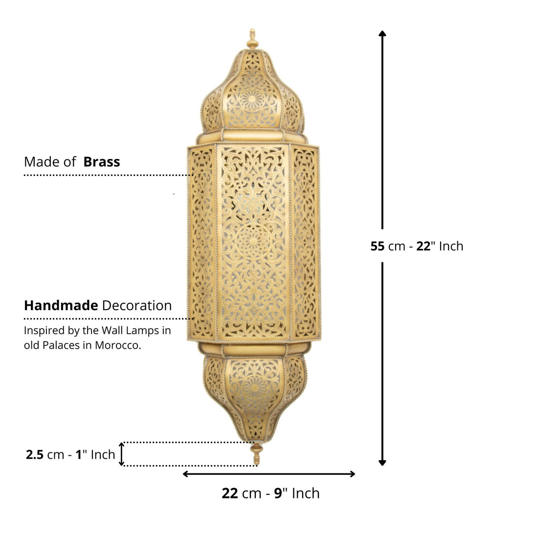 Handcrafted brass Moroccan wall light sconce with intricate patterns for warm and elegant lighting decor