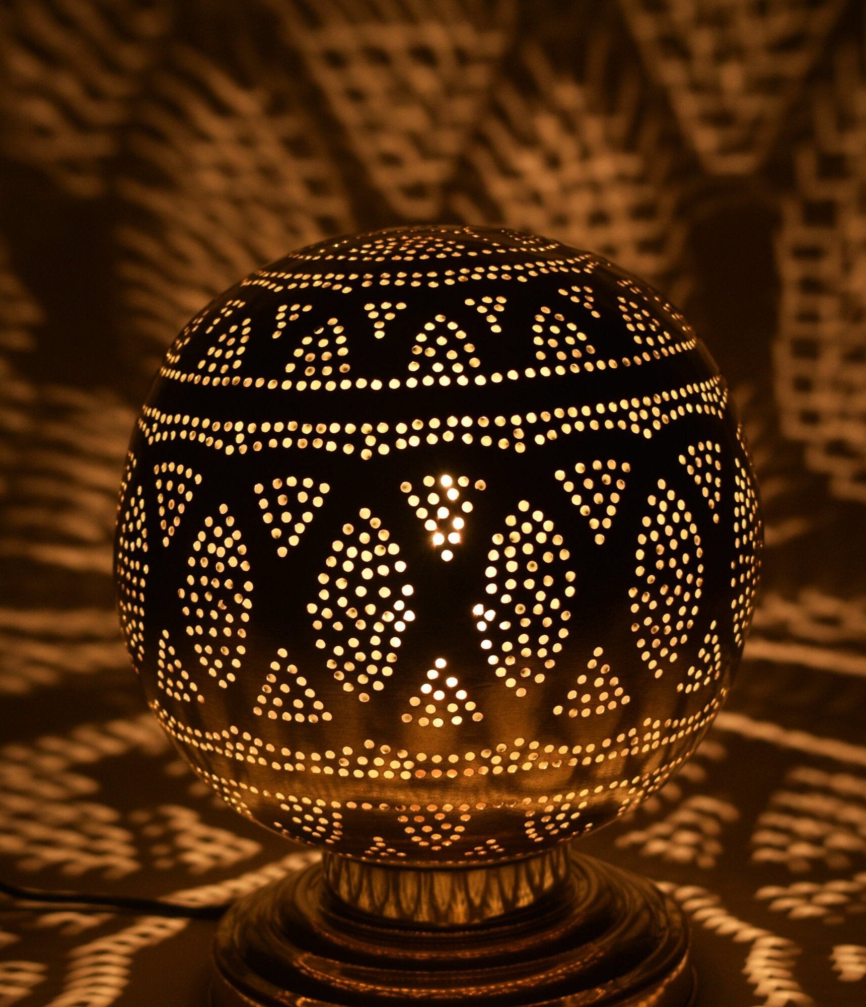 Moroccan Brass Table Lamp with Floral Patterns