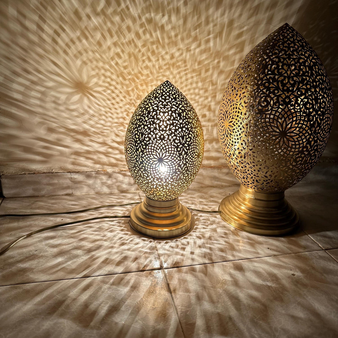 Handmade Moroccan Brass Lamp - Bronze Night Light