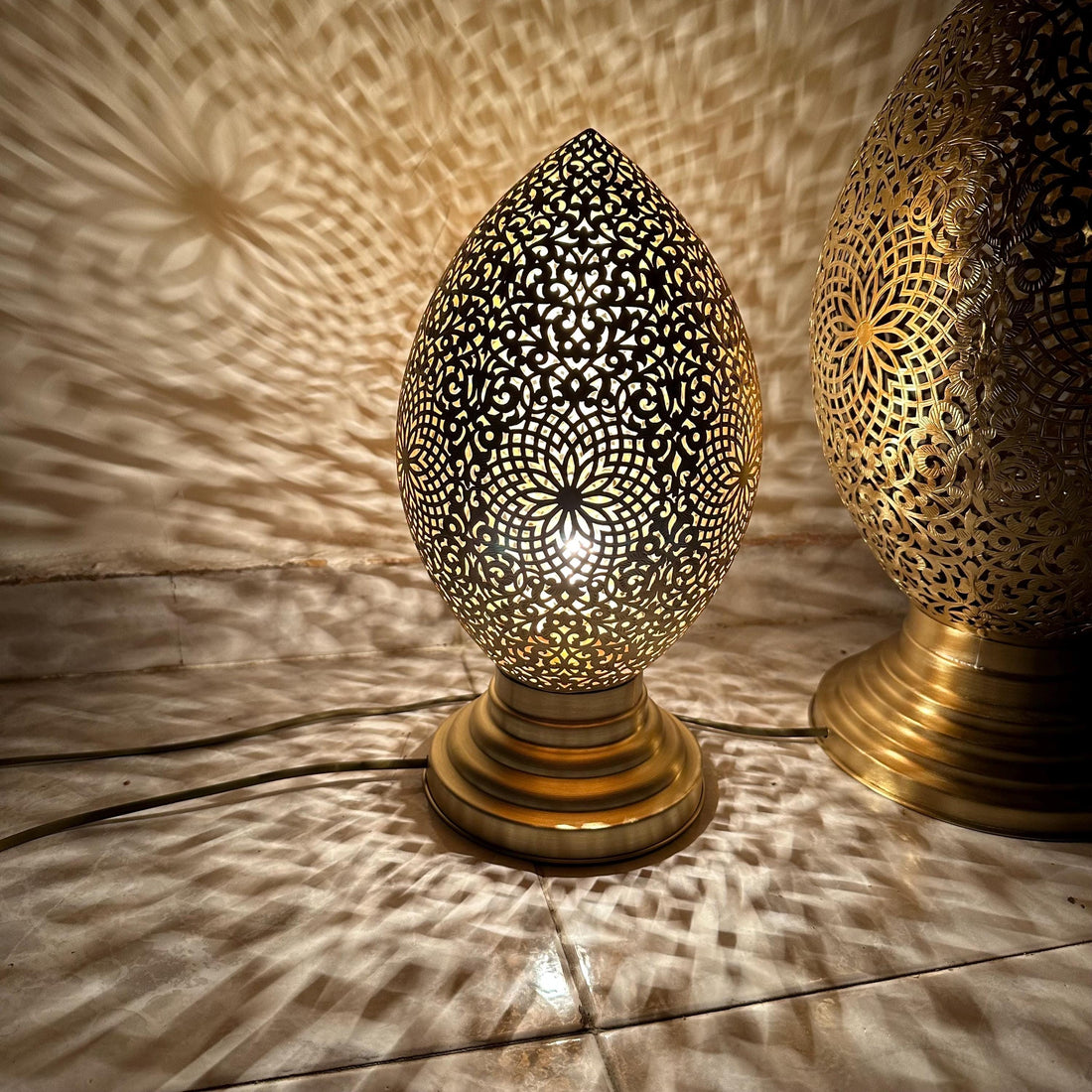 Handmade Moroccan Brass Lamp - Bronze Night Light