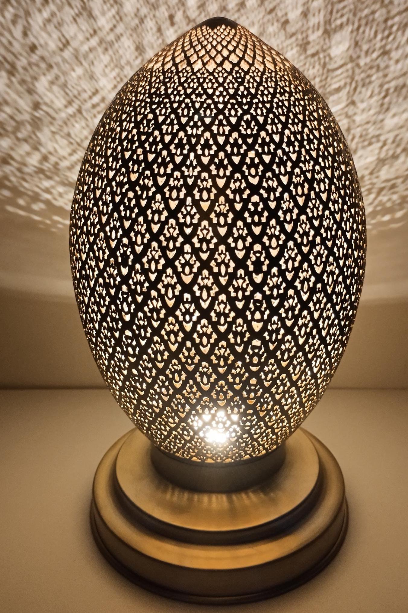 Handcrafted Moroccan brass lamp with intricate cutout design