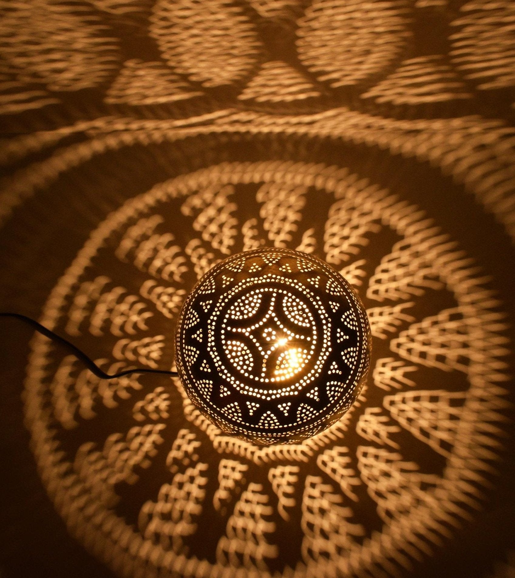 Moroccan Brass Table Lamp with Floral Patterns