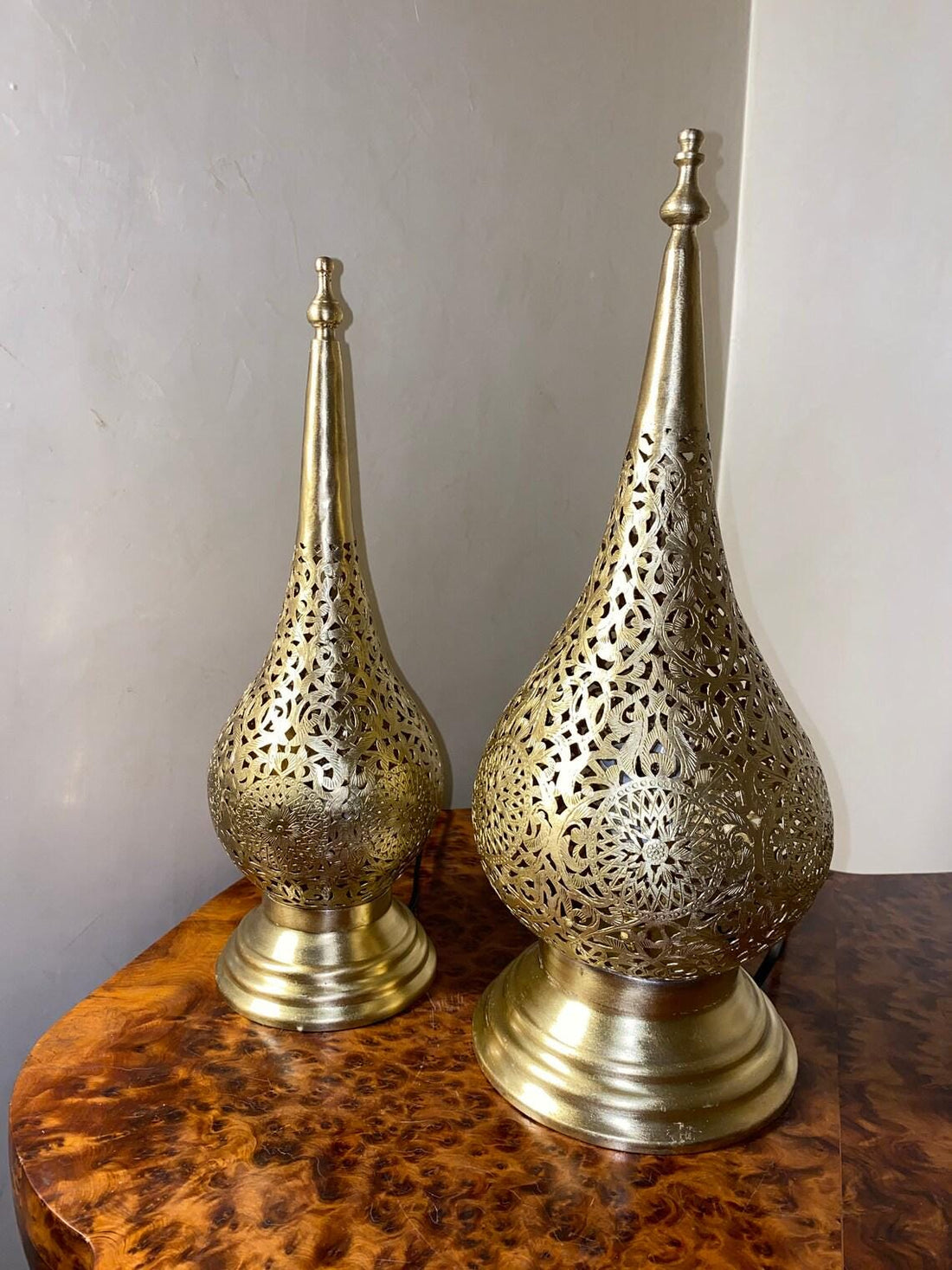 Handcrafted Moroccan brass desk lamp with intricate patterns for elegant and cozy lighting