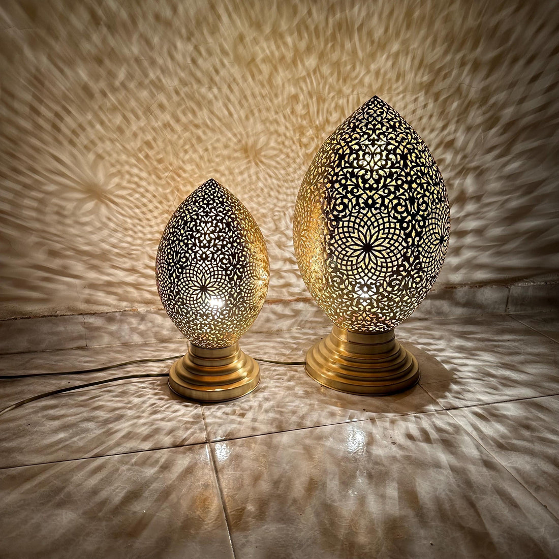 Handmade Moroccan Brass Lamp - Bronze Night Light