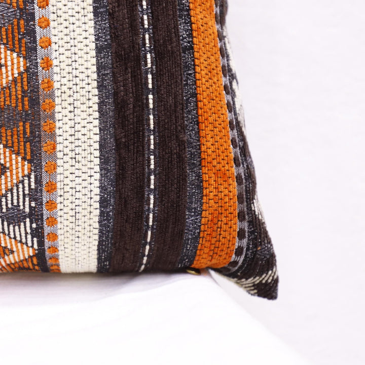 Eco-friendly handcrafted Moroccan pillow close-up showcasing patterns.