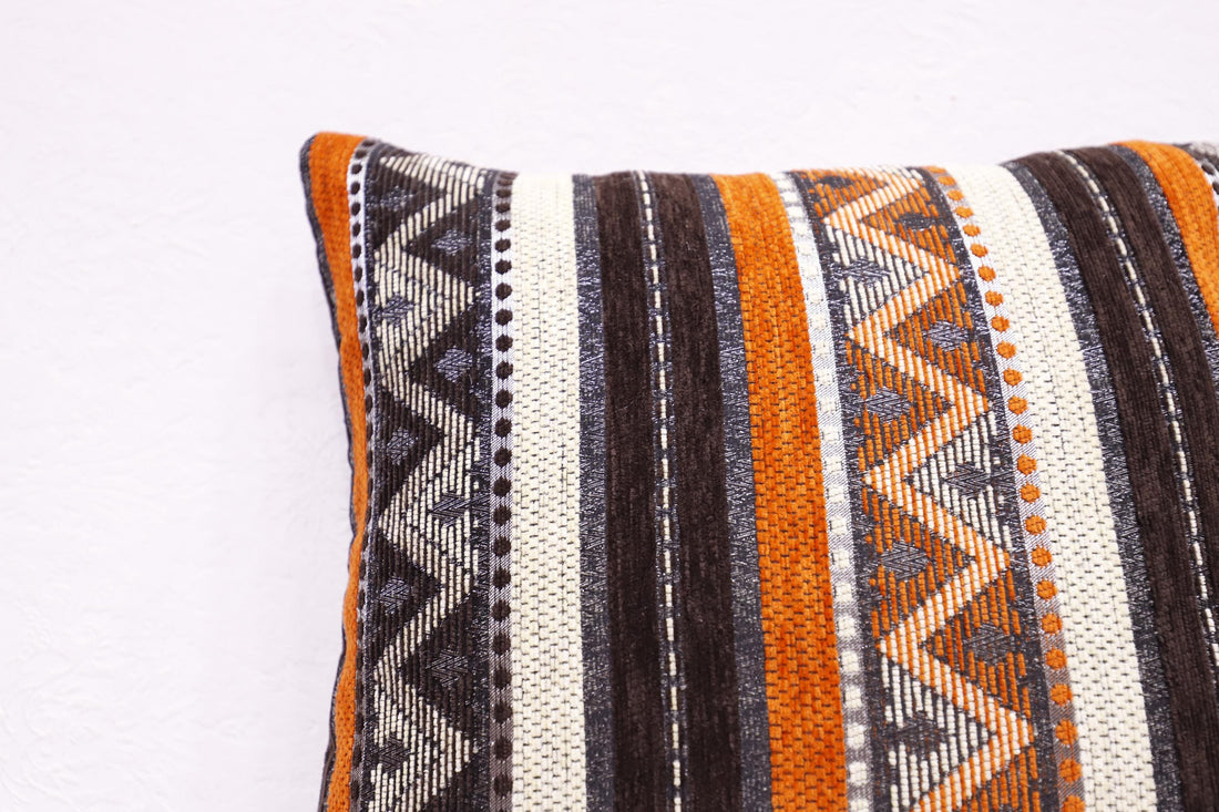 Eco-friendly handcrafted Moroccan pillow close-up showcasing patterns.