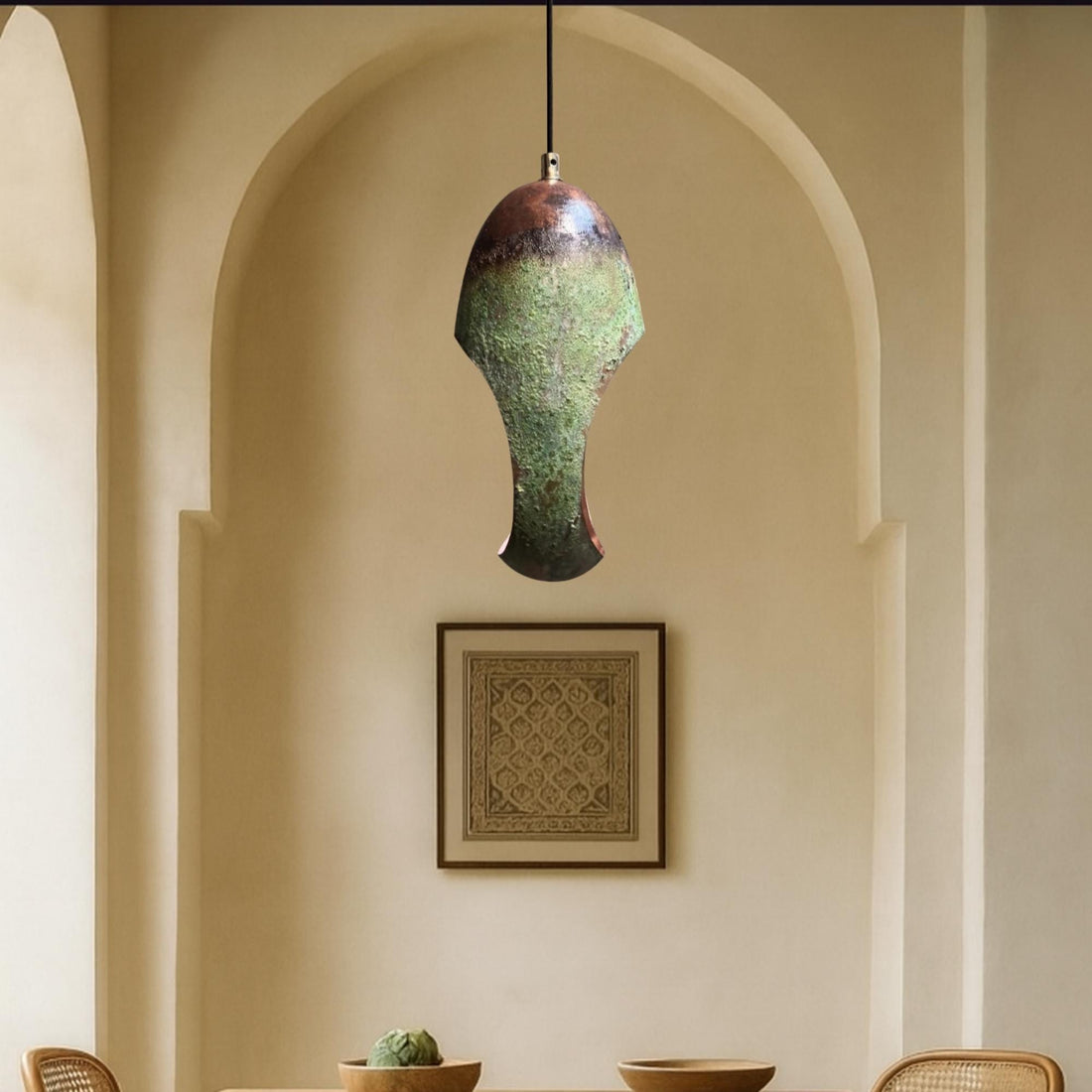 Handcrafted Teal Resin Pendant Light | Bohemian Modern Lamp