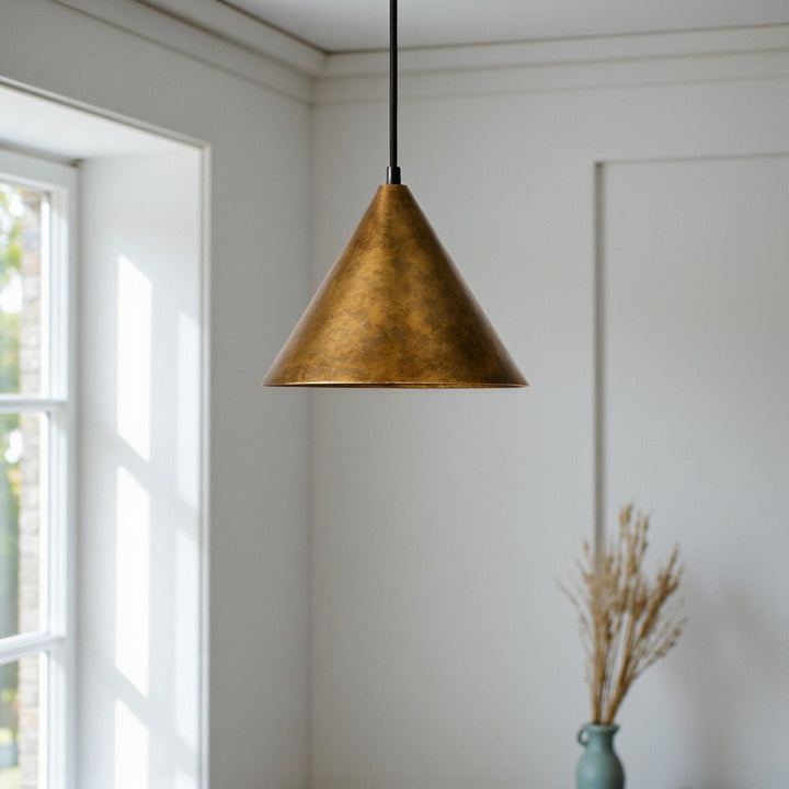 Handcrafted Oxidized Brass Cone Pendant Light – Moroccan Modern Ceiling Lamp for Kitchen &amp; Dining Room