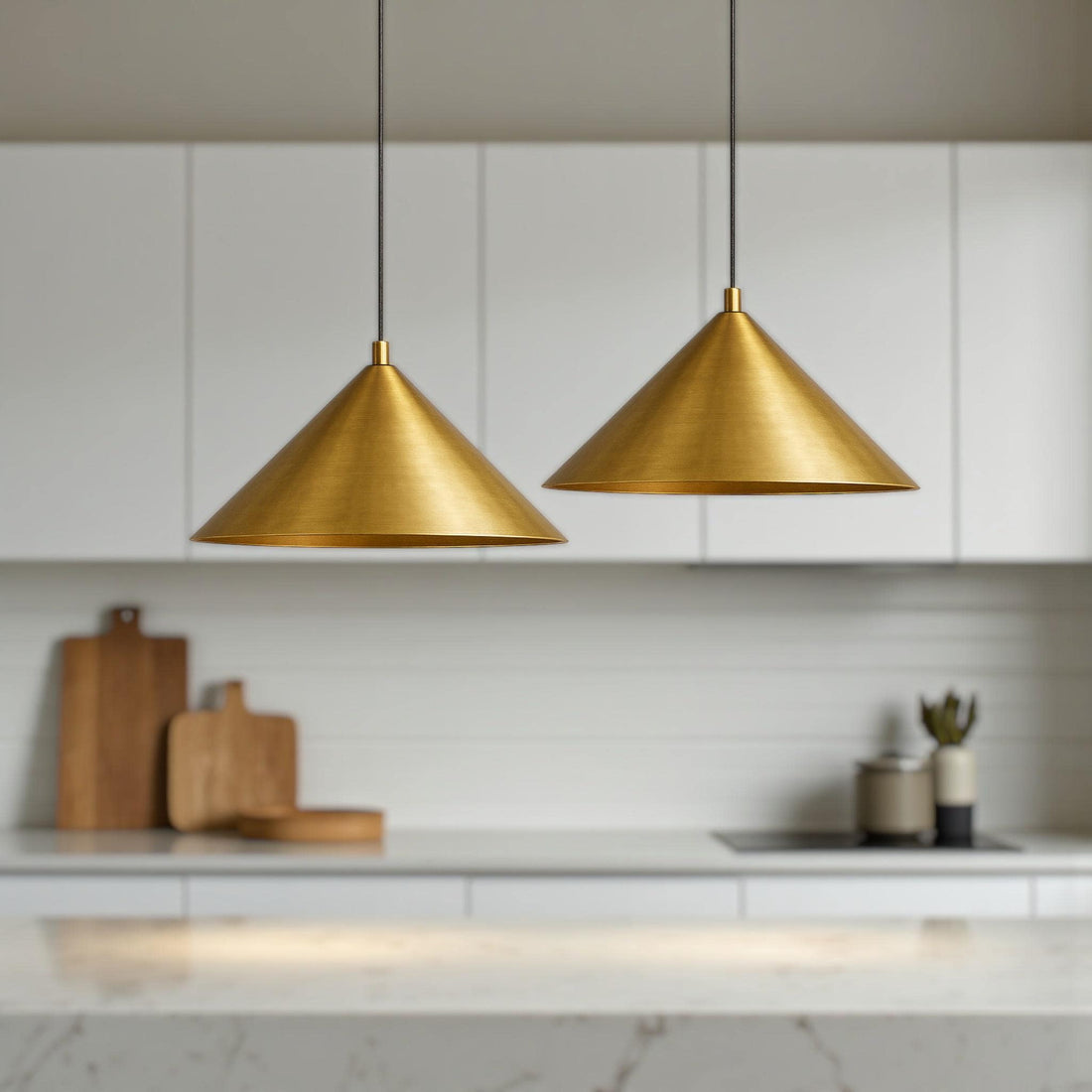 Hand-Hammered Brass Cone Pendant Light – Modern Moroccan Ceiling Lamp for Kitchen Island &amp; Dining Room