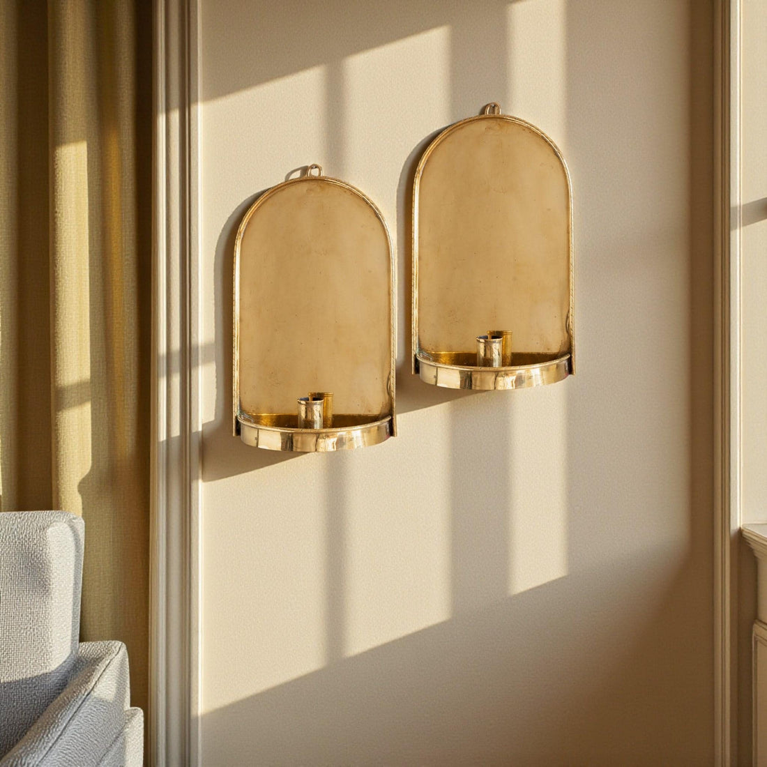 Handmade Brass Wall Sconces – Arched Moroccan Candle Holder, Set of 2