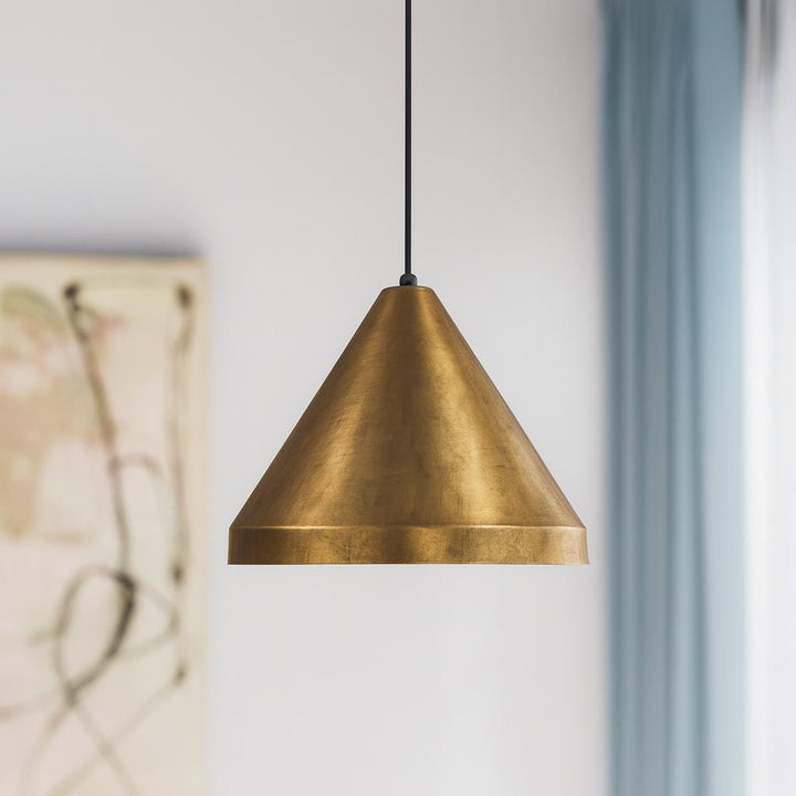brass cone pendant light with antique brass finish