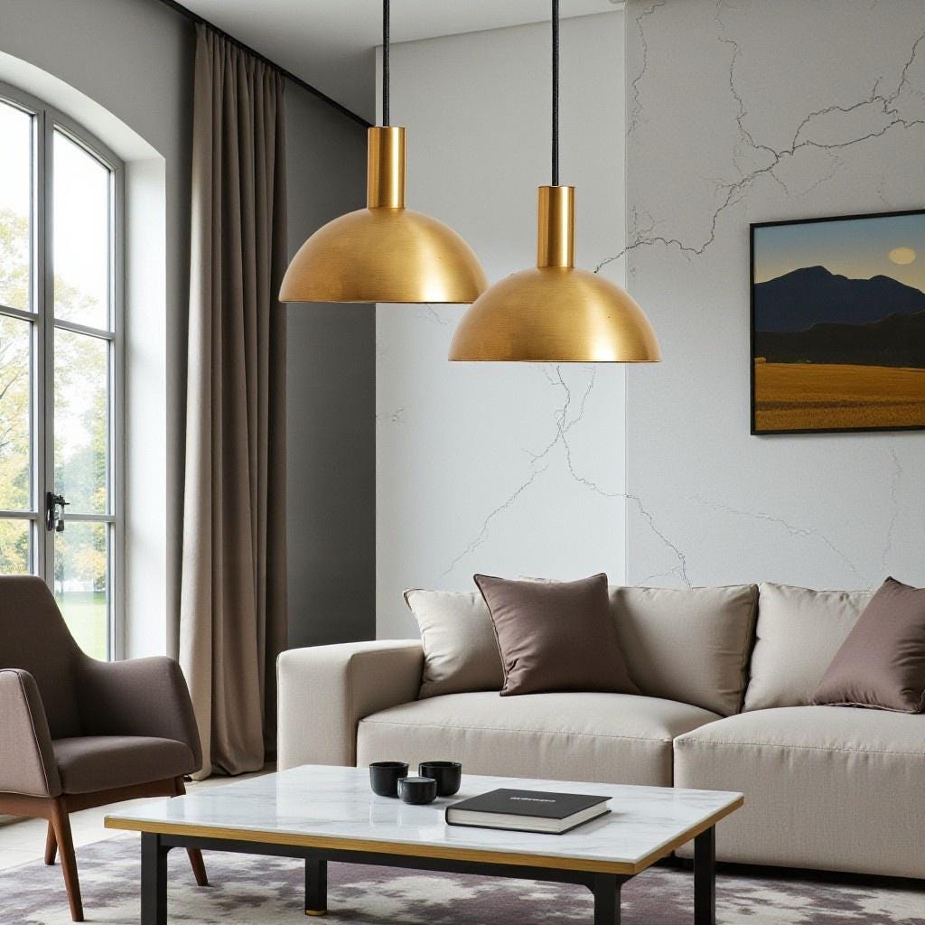 Handmade Brass Cone Pendant Light – Modern Moroccan Gold Ceiling Lamp