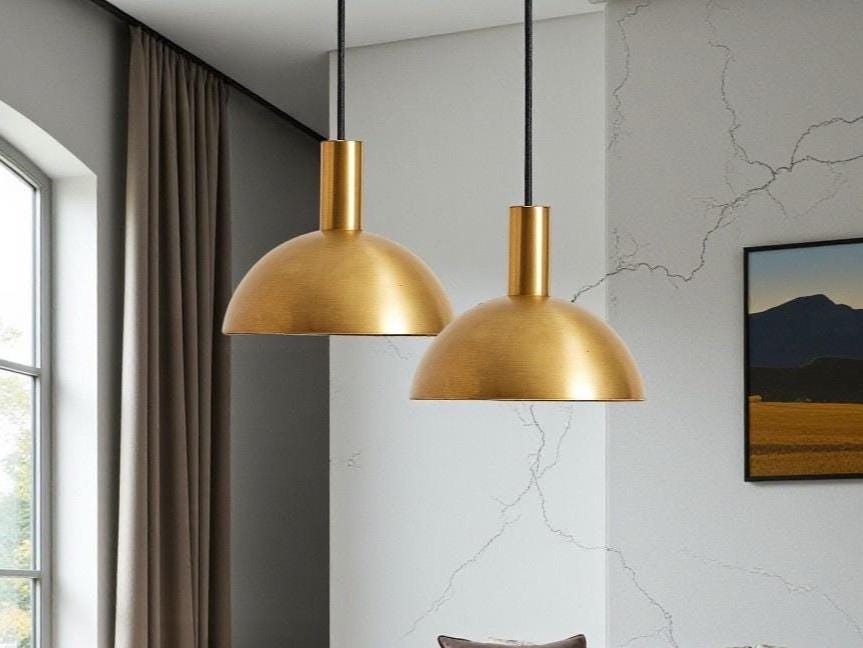 Handmade Brass Cone Pendant Light – Modern Moroccan Gold Ceiling Lamp