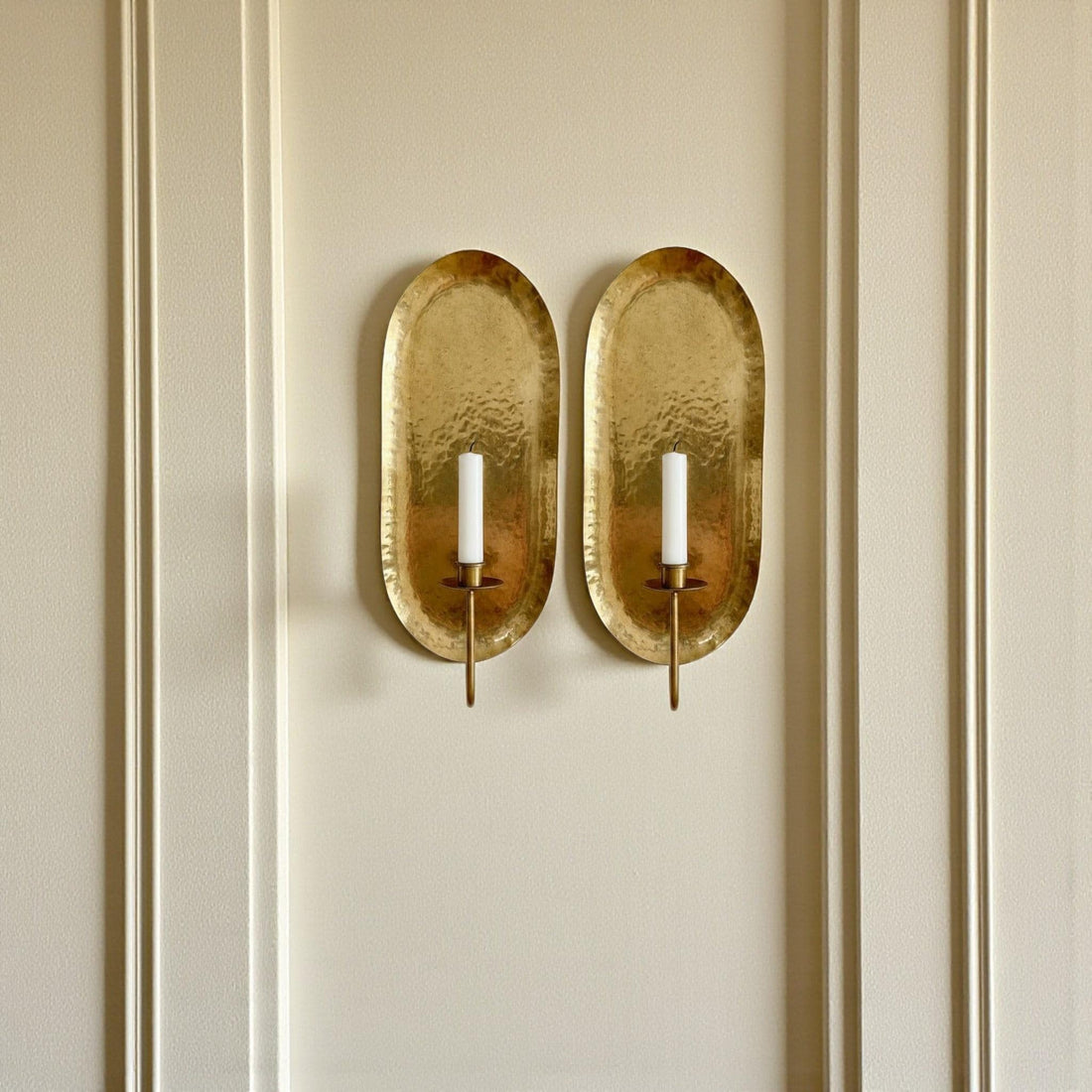 Antique Brass Wall Sconces | Polished Taper Candle Holders, Set of 2