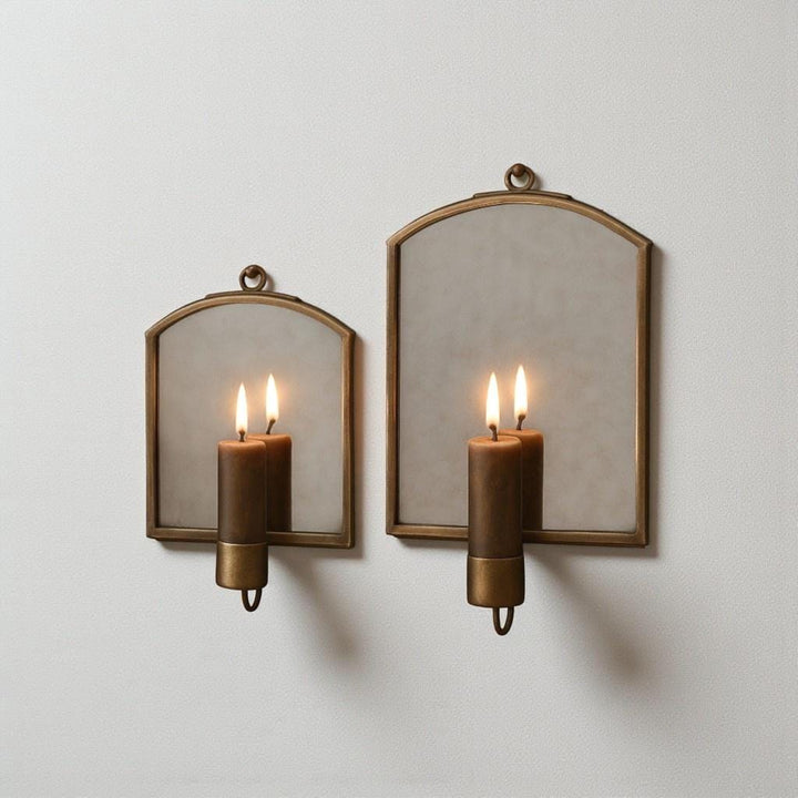 Antique Brass Mirror Wall Sconce, Rustic Candle Holders