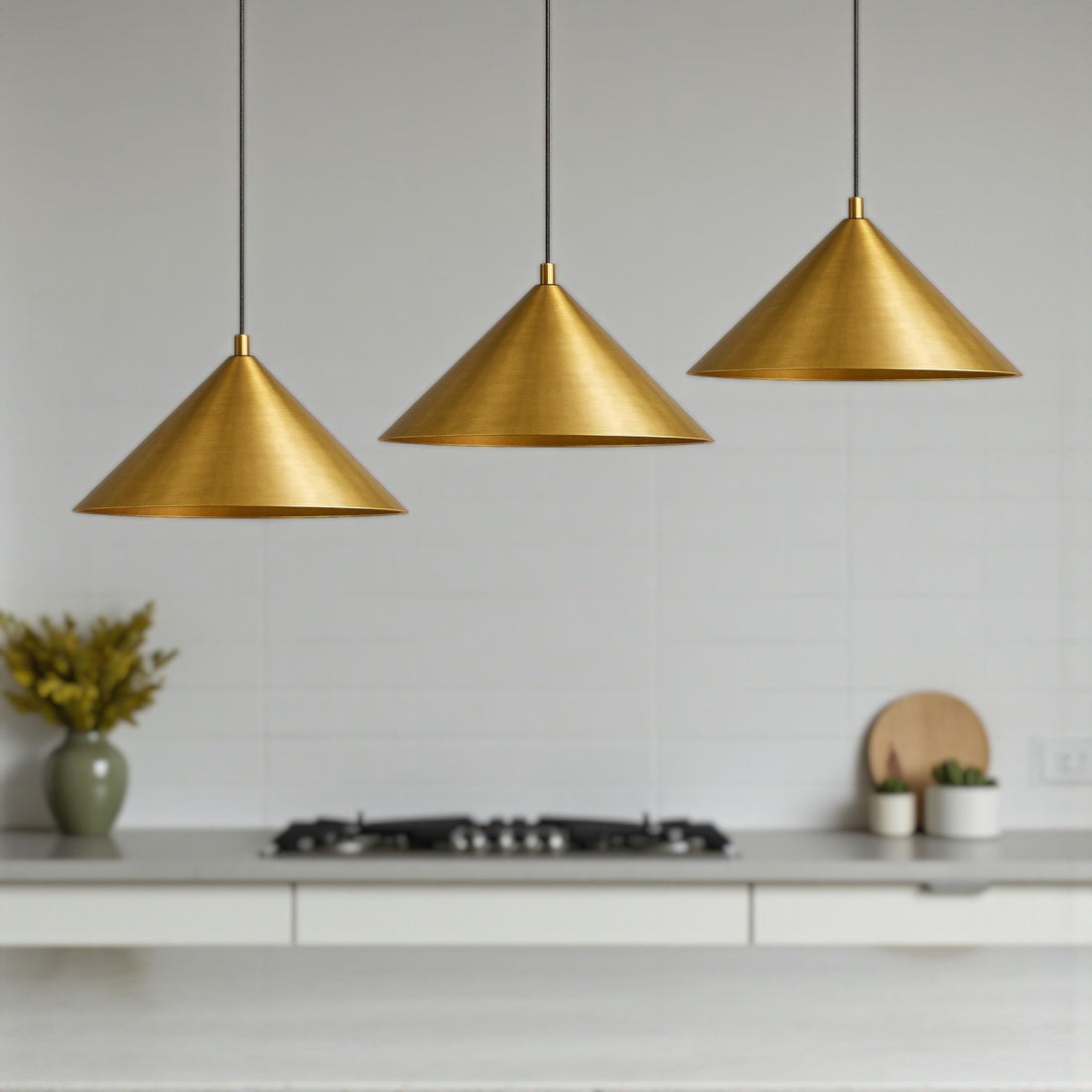 Hand-Hammered Brass Cone Pendant Light – Modern Moroccan Ceiling Lamp for Kitchen Island &amp; Dining Room