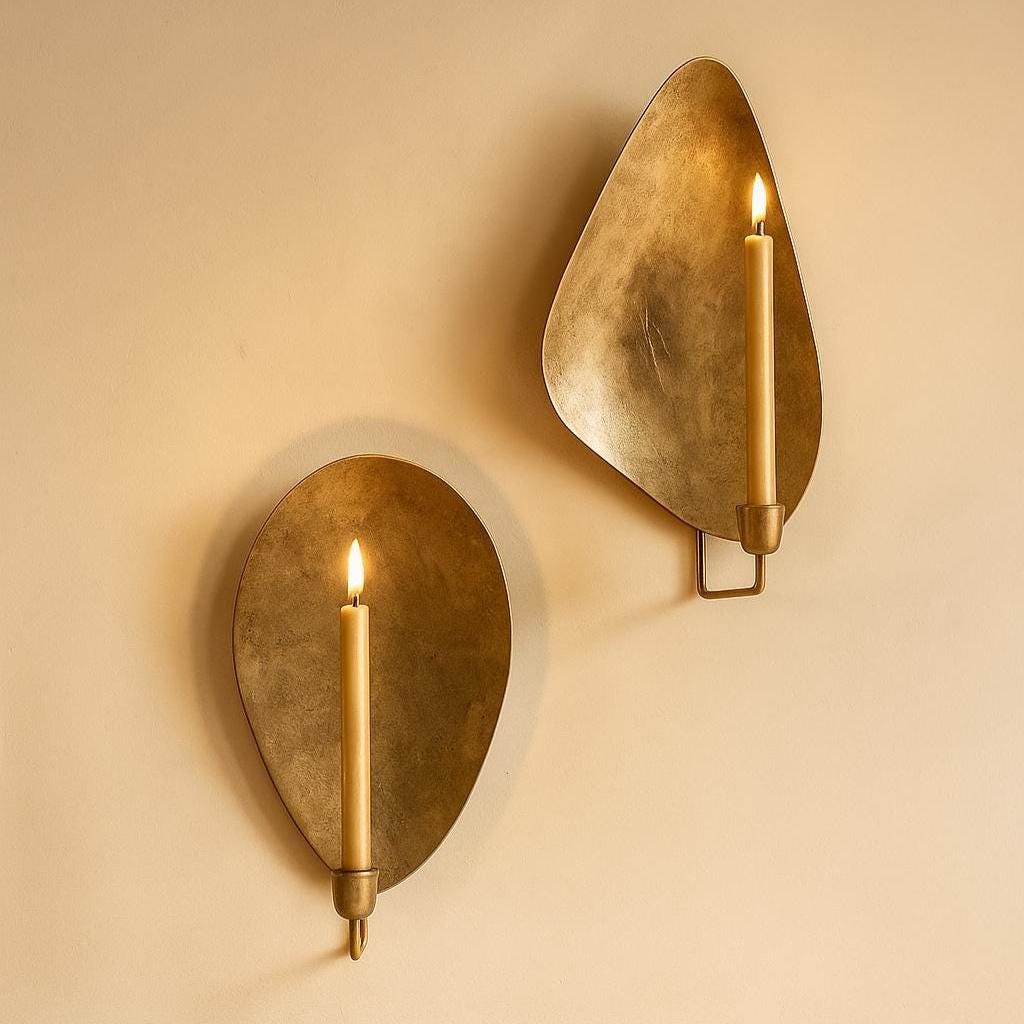 Hand-Forged Brass Leaf Candle Sconce Pair – Artisan Moroccan Decor