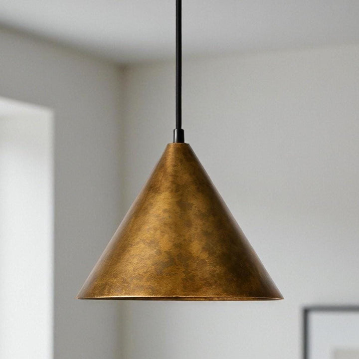 Handcrafted Oxidized Brass Cone Pendant Light – Moroccan Modern Ceiling Lamp for Kitchen &amp; Dining Room