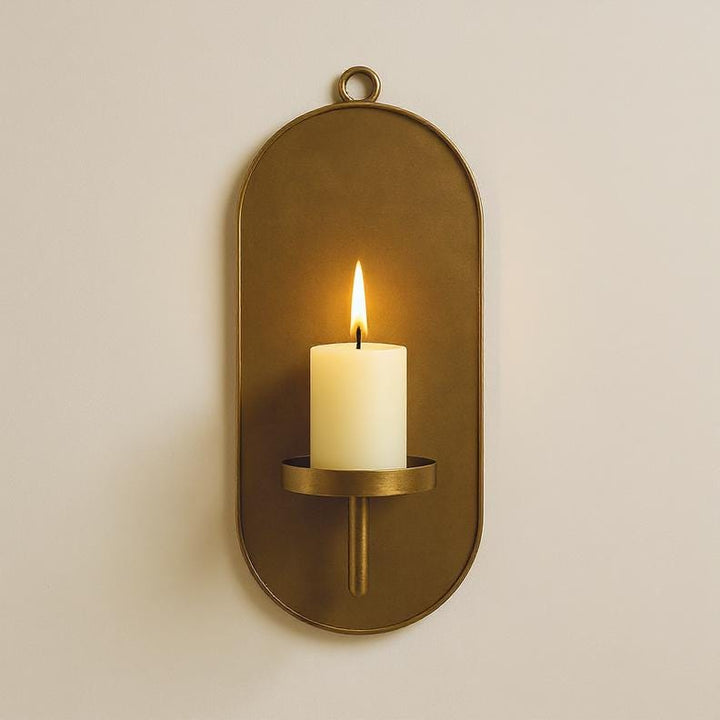 Brass Wall Candle Sconce – Oval Backplate Candle Holder, Modern Vintage Brass Sconce, Minimalist Wall Decor, Handmade Brass Home Accent