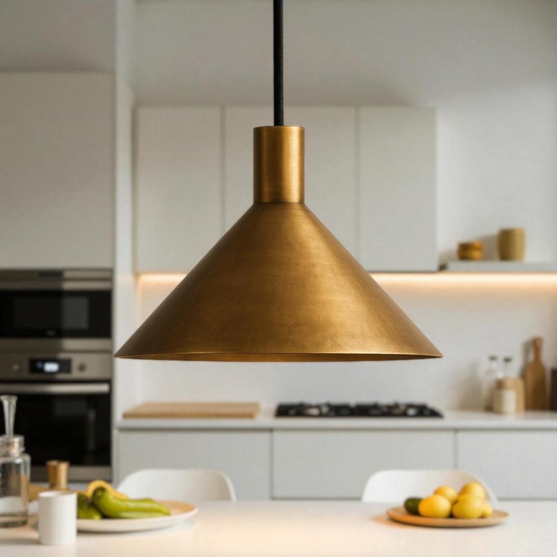 Brass Ceiling Light, Modern Cone Pendant Light, Kitchen Island Lighting, Minimalist lamp Fixture