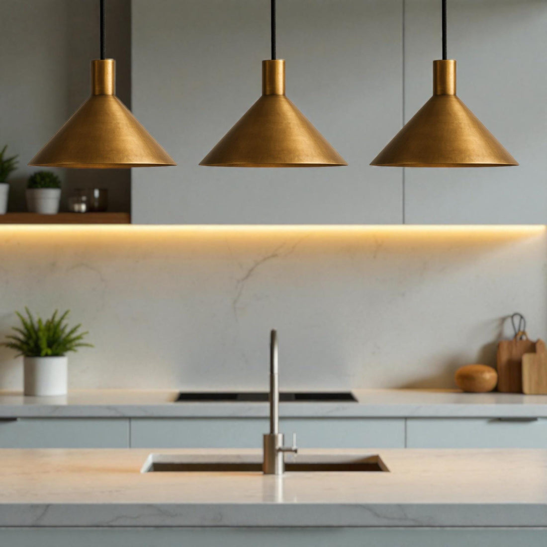 Brass Ceiling Light, Modern Cone Pendant Light, Kitchen Island Lighting, Minimalist lamp Fixture
