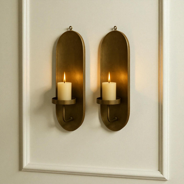 Antique Brass Wall Sconces | Rustic Arch Candle Holders, Set of 2