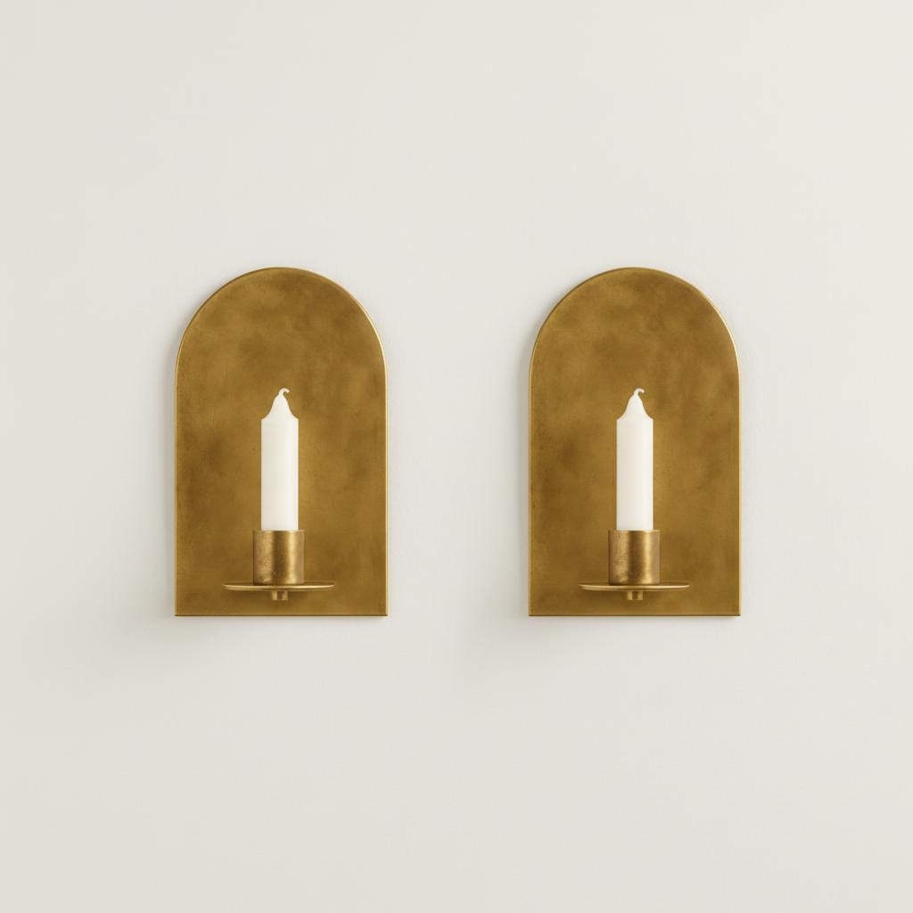 Set of 2 Arched Brass Candle Wall Sconces, Minimalist Candle Holders for Home