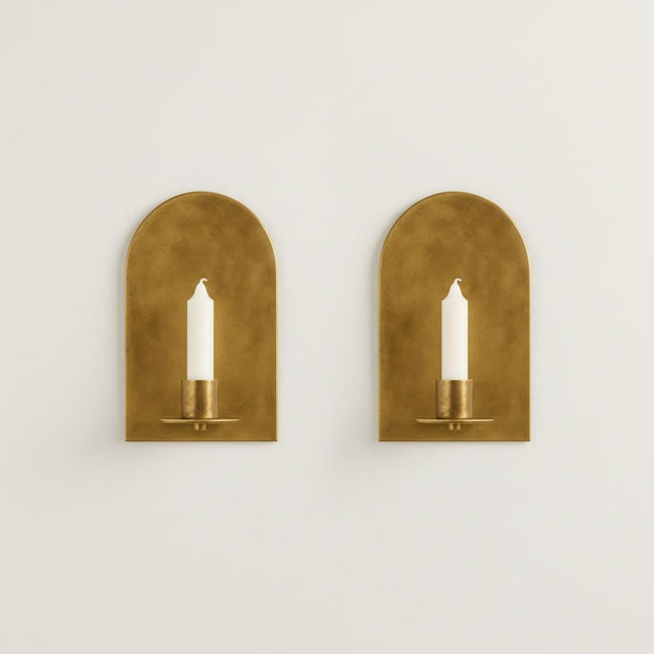 Set of 2 Arched Brass Candle Wall Sconces, Minimalist Candle Holders for Home