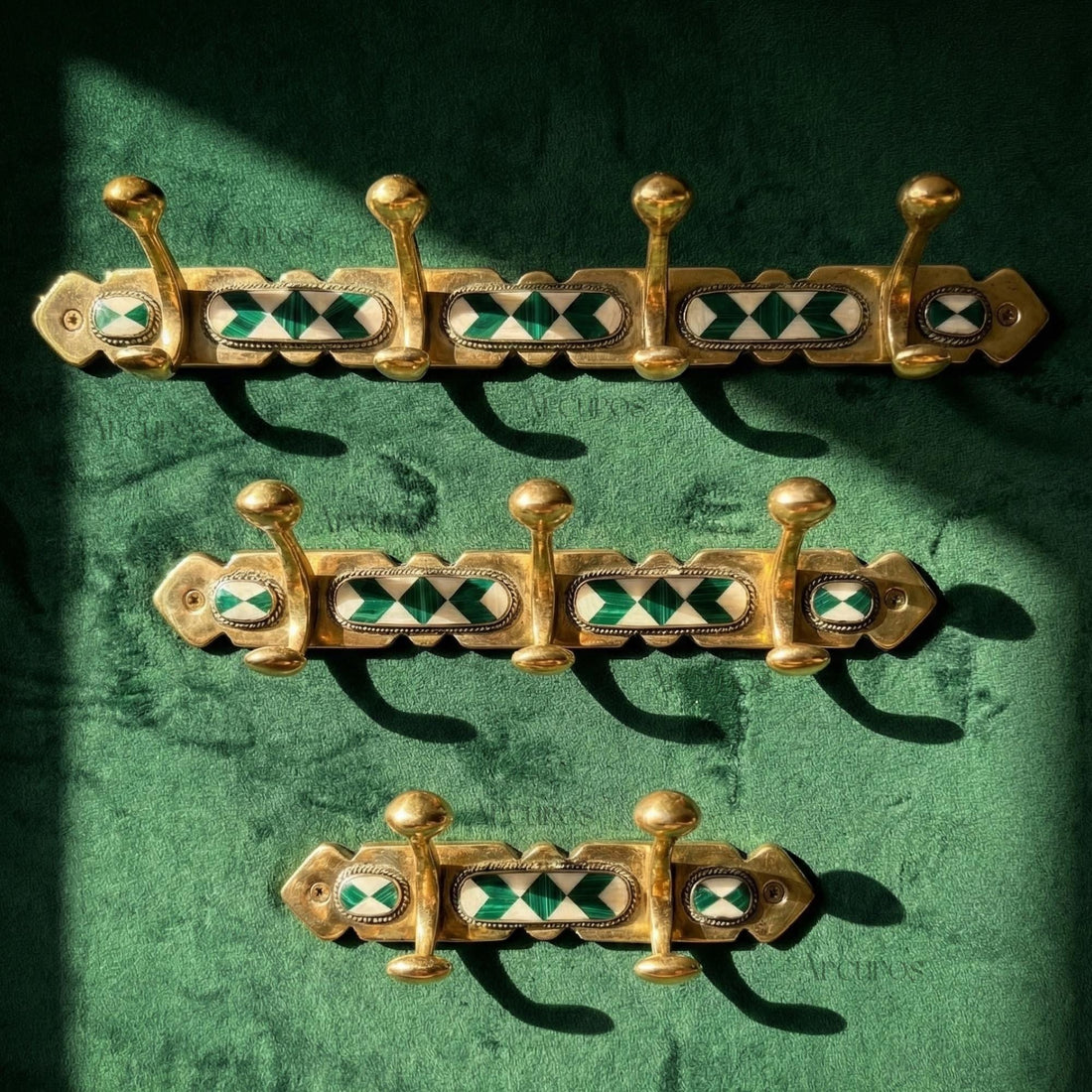 Brass Coat 6 Hooks Rack: Vintage Moroccan Resin Inlay