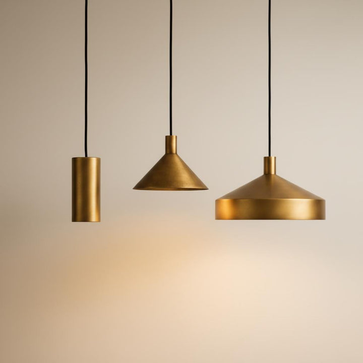 Brass Pendant Light Set of 3 | Modern Cone &amp; Dome Hanging Lights | Kitchen Island Lighting | Scandinavian Minimalist Brass Ceiling Lamps