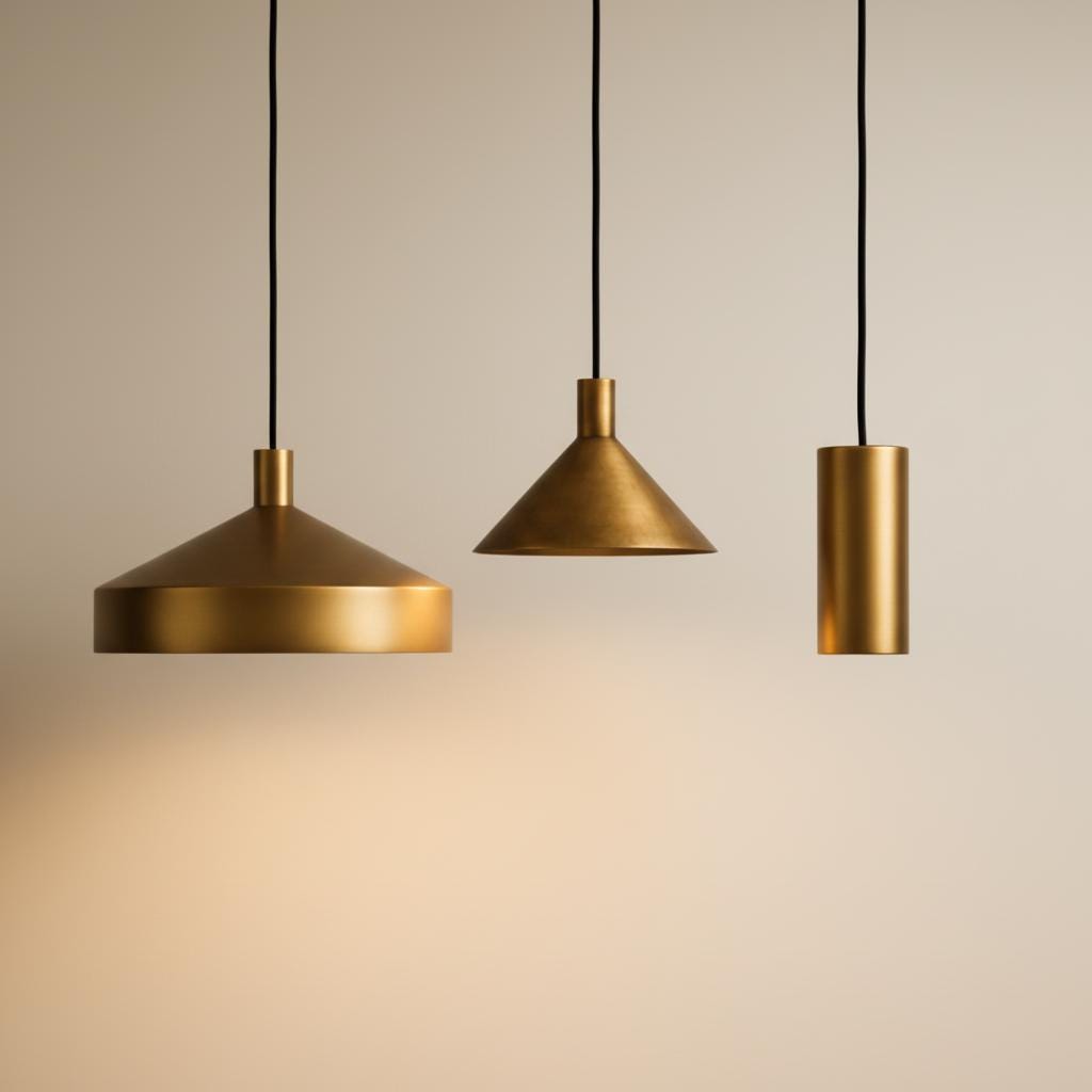 Brass Pendant Light Set of 3 | Modern Cone &amp; Dome Hanging Lights | Kitchen Island Lighting | Scandinavian Minimalist Brass Ceiling Lamps