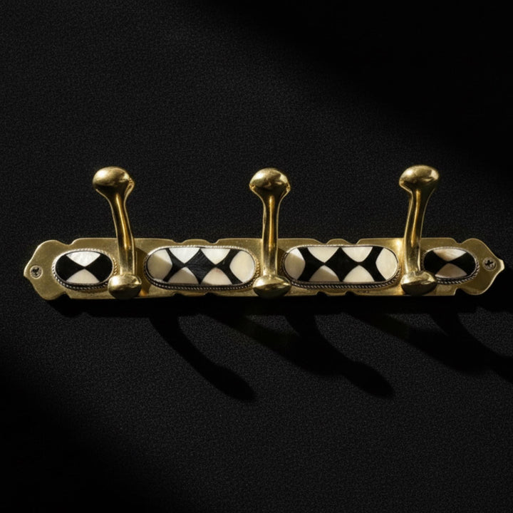 Brass Coat 6 Hooks Rack: Vintage Moroccan Resin Inlay