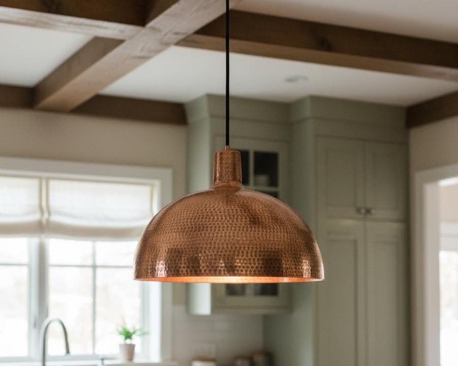 Hand Hammered Brass Pendant Light – Artisan Copper Ceiling Lamp for Kitchen Island &amp; Dining Room