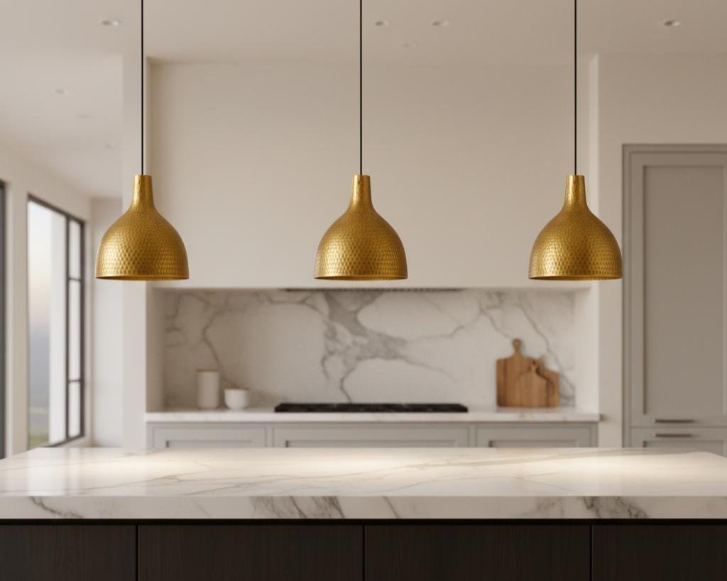 Hand Hammered Brass Pendant Light, Artisan Gold Ceiling Lamp, Modern Rustic Kitchen Island Lighting