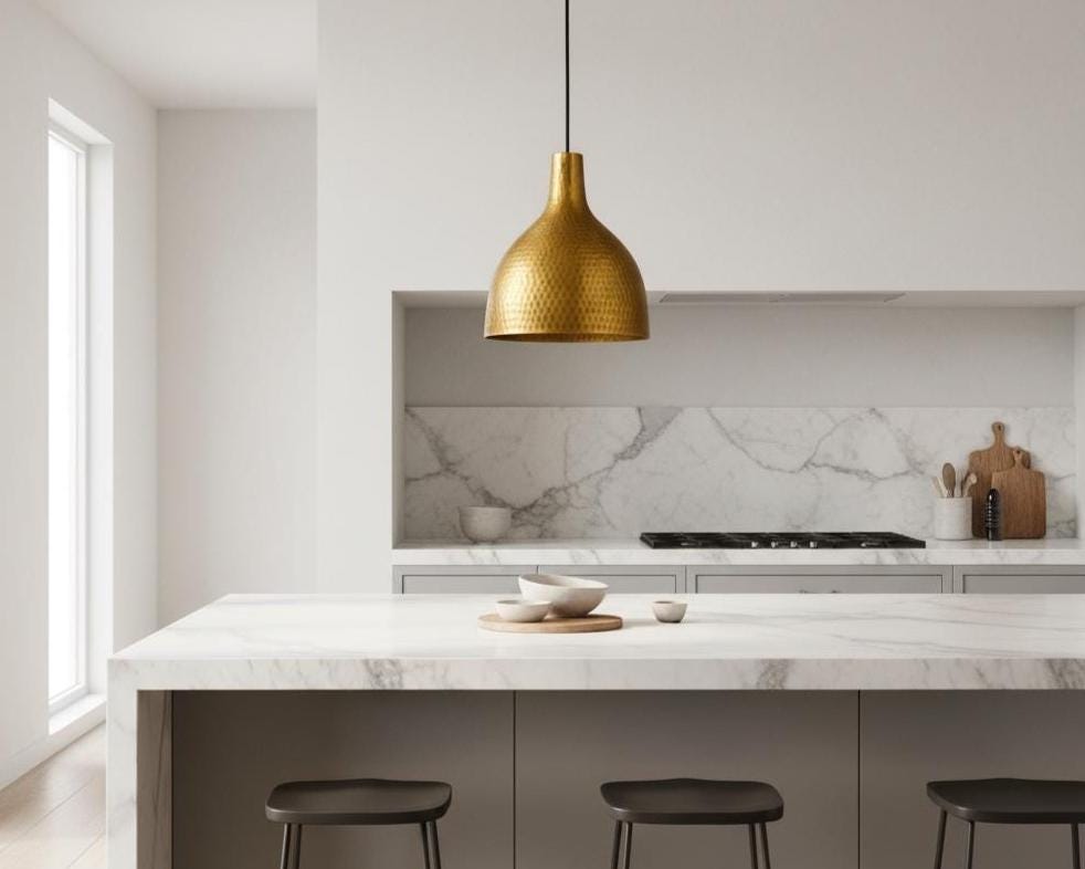 Hand Hammered Brass Pendant Light, Artisan Gold Ceiling Lamp, Modern Rustic Kitchen Island Lighting