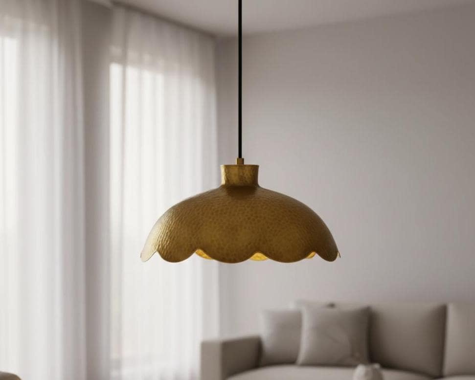 Handmade Scalloped Brass Pendant Light, Rustic Ceiling Lamp for Kitchen Island